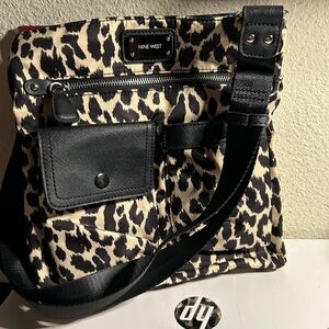 Nine West Leopard Print Crossbody Bag with Black Accents